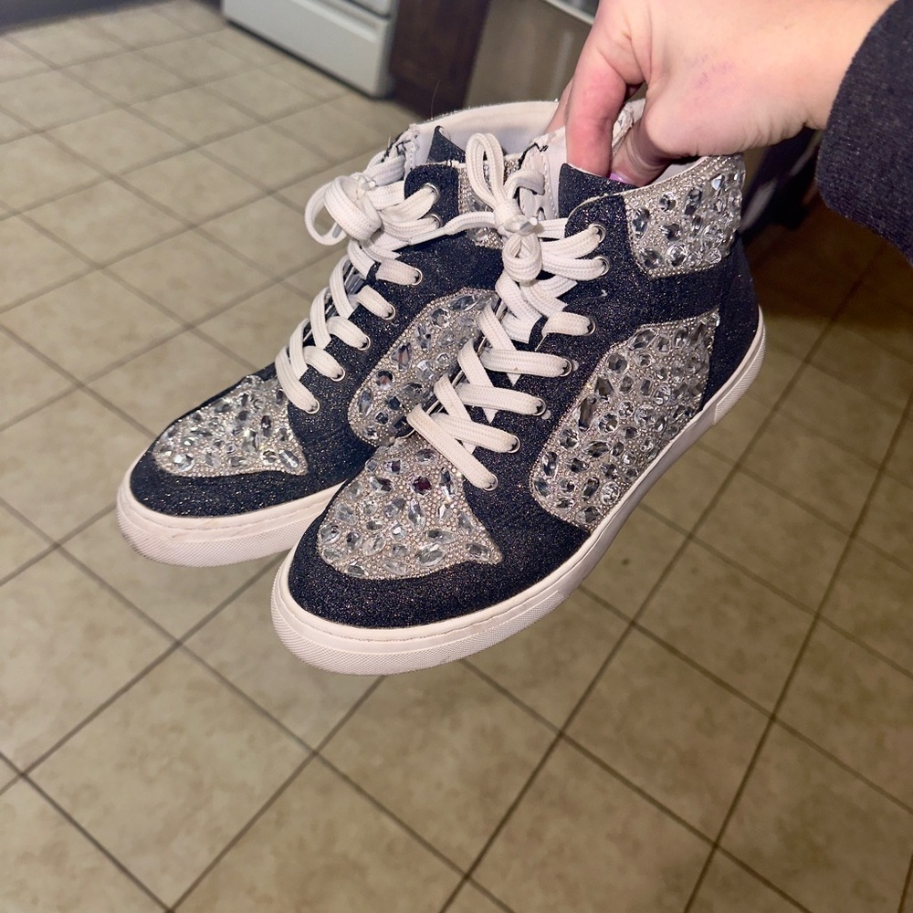 Betsy Johnson Black and Silver Women's high top Sneakers - Picture 1 of 2